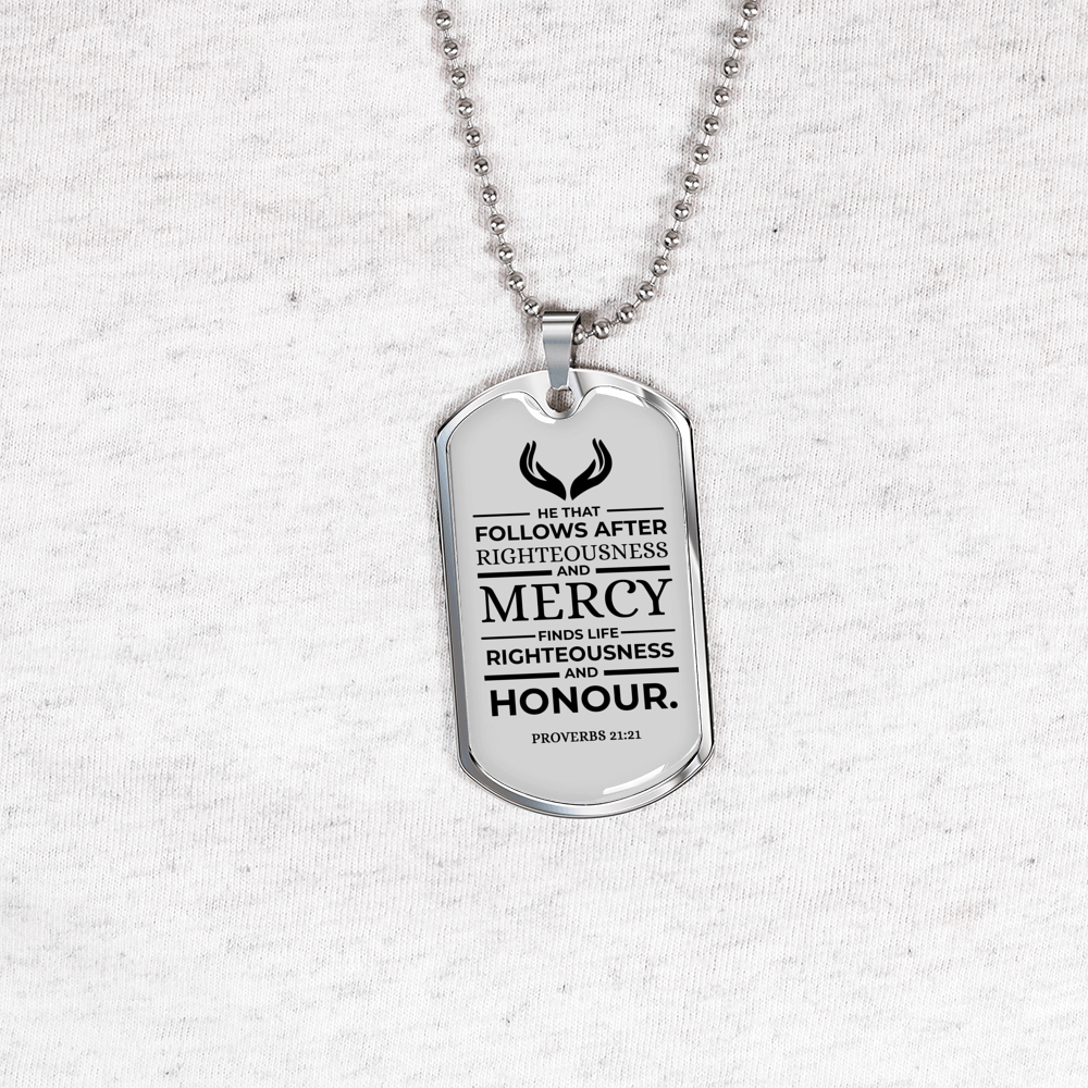 Life Living In Righteousness Christian Verse Gift Proverbs Necklace Stainless Steel or 18k Gold Dog Tag 24" Chain-Express Your Love Gifts