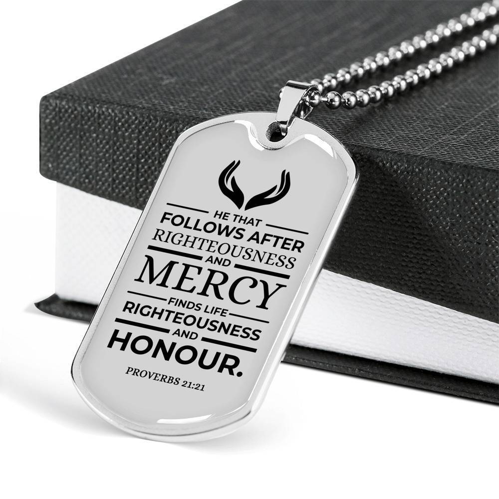 Life Living In Righteousness Christian Verse Gift Proverbs Necklace Stainless Steel or 18k Gold Dog Tag 24" Chain-Express Your Love Gifts