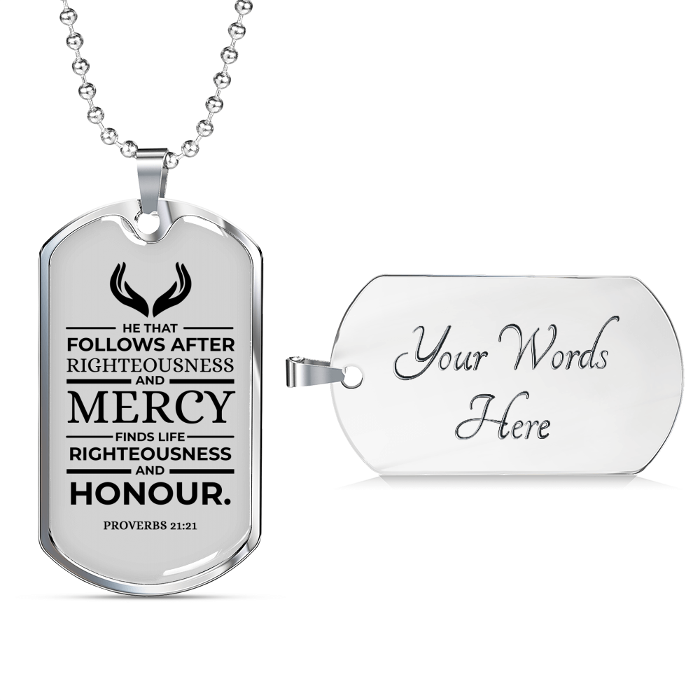 Life Living In Righteousness Christian Verse Gift Proverbs Necklace Stainless Steel or 18k Gold Dog Tag 24" Chain-Express Your Love Gifts