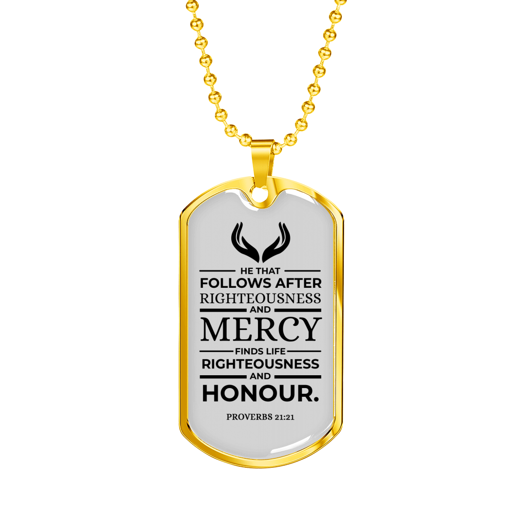 Life Living In Righteousness Christian Verse Gift Proverbs Necklace Stainless Steel or 18k Gold Dog Tag 24" Chain-Express Your Love Gifts