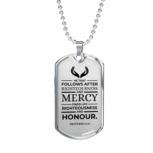 Life Living In Righteousness Faith Gear Necklace Stainless Steel or 18k Gold Dog Tag w 24" Chain