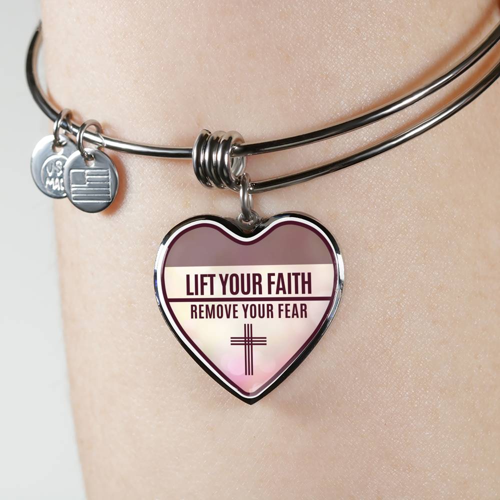 Lift Your Faith Heart Bangle Stainless Steel or 18k Gold 18-22"-Express Your Love Gifts