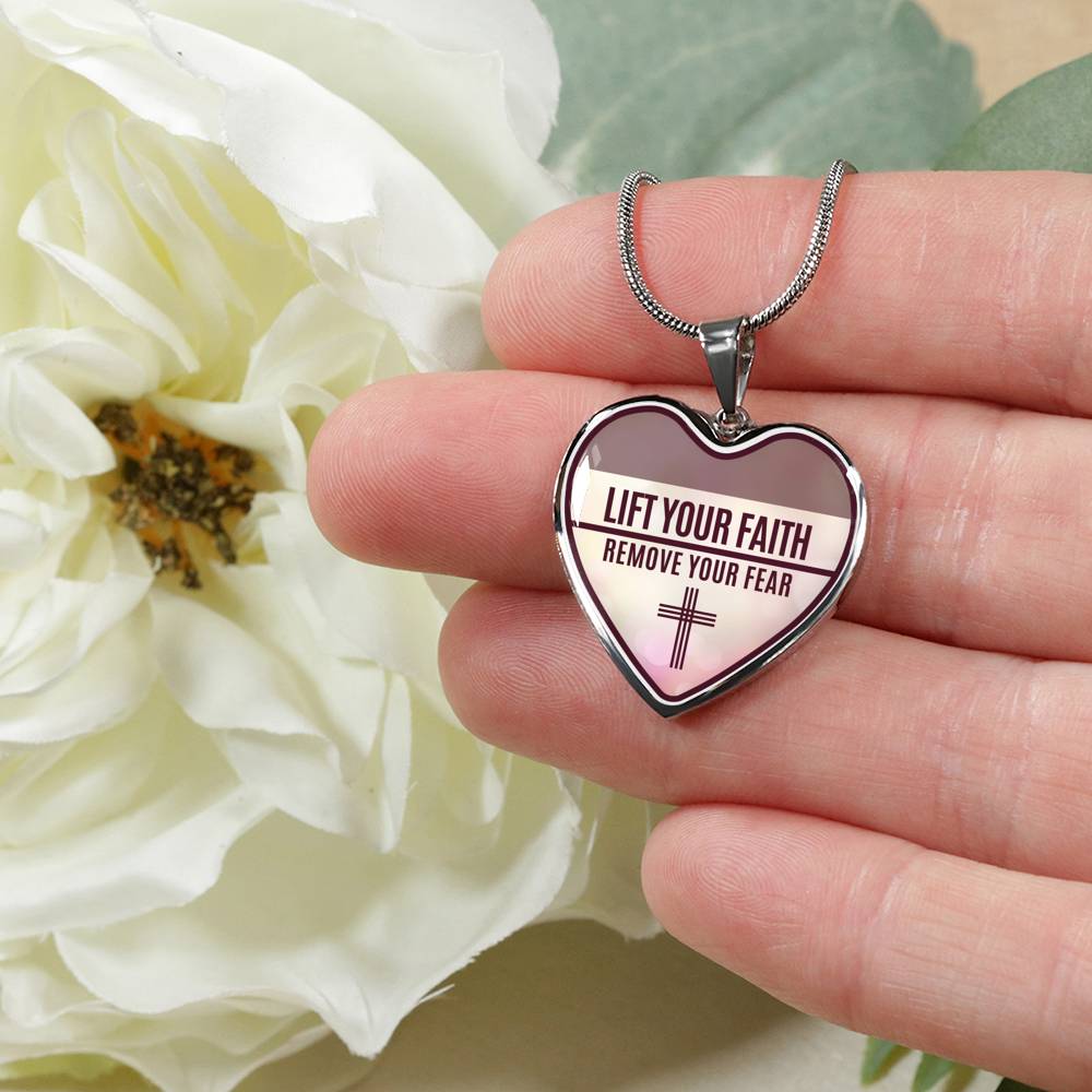 Lift Your Faith Necklace Stainless Steel or 18k Gold Heart Pendant 18-22"-Express Your Love Gifts