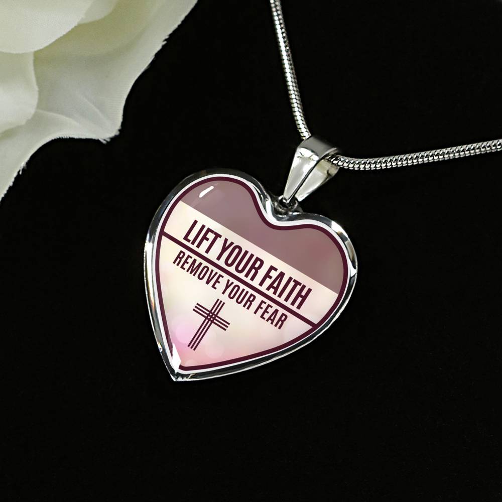 Lift Your Faith Necklace Stainless Steel or 18k Gold Heart Pendant 18-22"-Express Your Love Gifts
