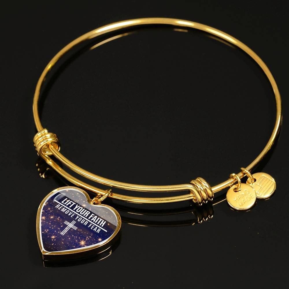 Lift Your Faith Remove Your Fear Heart Bangle Stainless Steel or 18k Gold 18-22"-Express Your Love Gifts