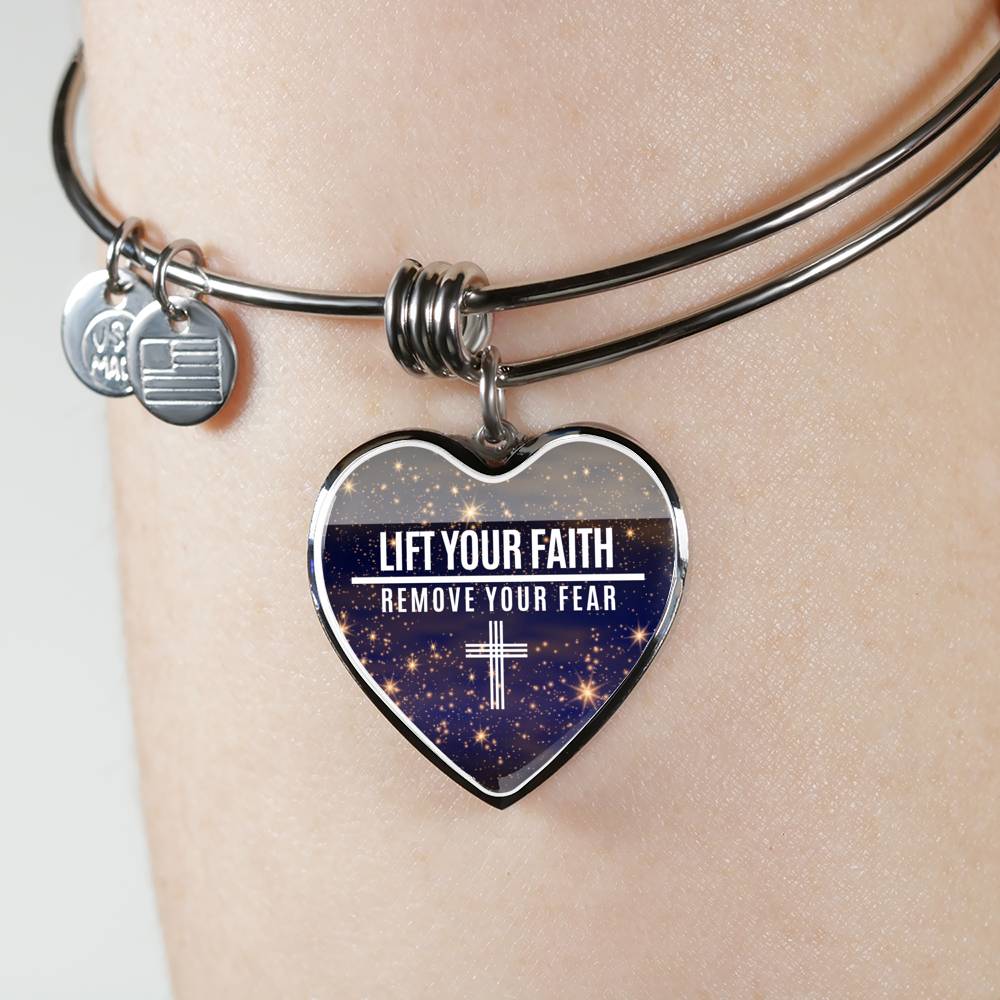 Lift Your Faith Remove Your Fear Heart Bangle Stainless Steel or 18k Gold 18-22"-Express Your Love Gifts