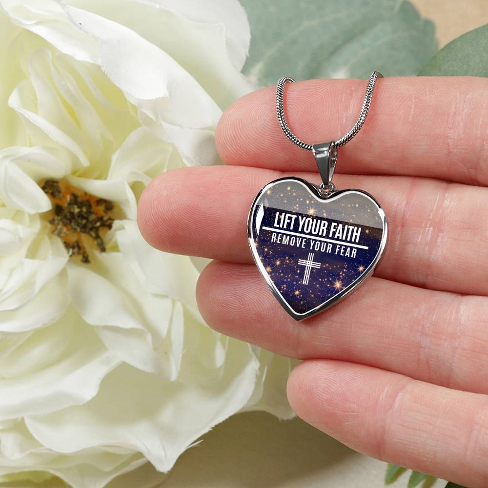 Lift Your Faith Remove Your Fear Necklace Stainless Steel or 18k Gold Heart Pendant 18-22"-Express Your Love Gifts