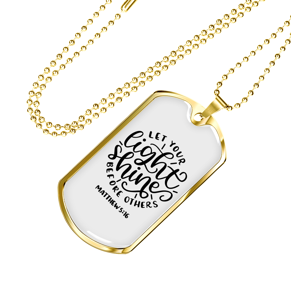 Light Shine Christian Necklace Stainless Steel or 18k Gold Dog Tag 24" Chain-Express Your Love Gifts
