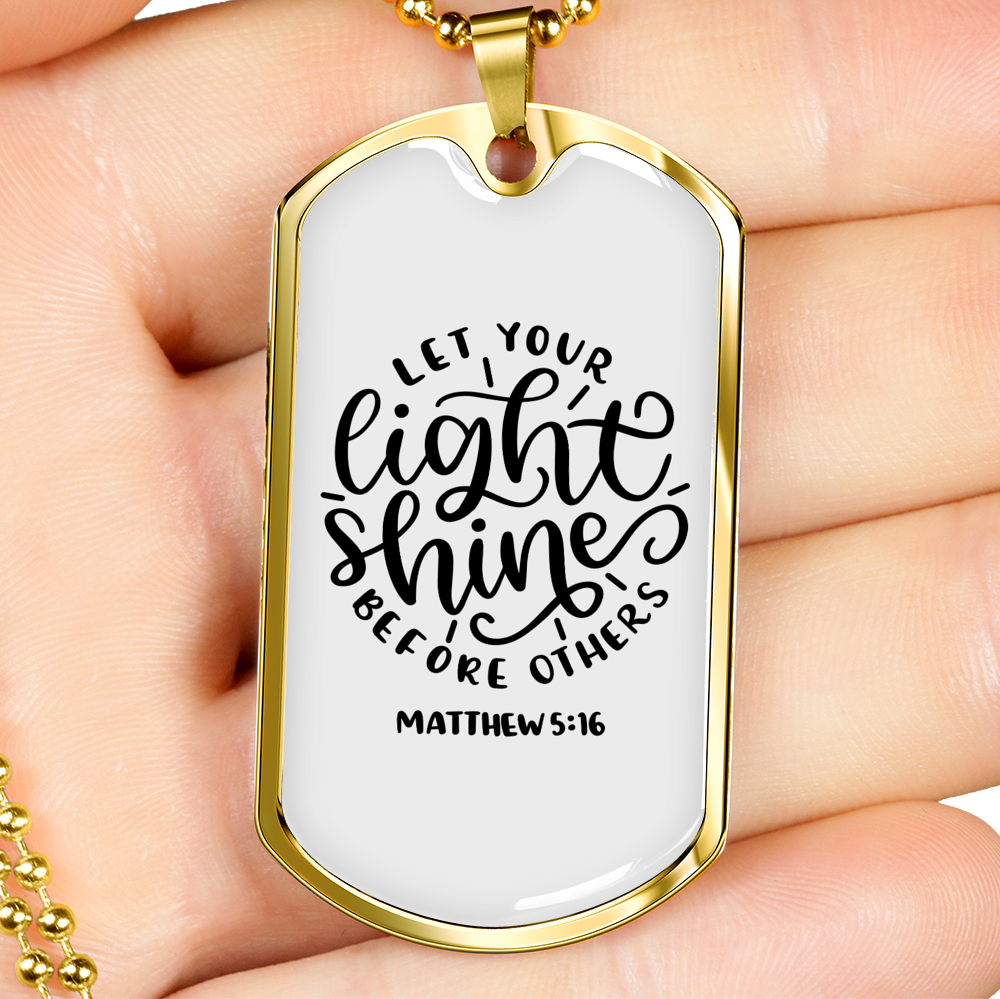Light Shine Christian Necklace Stainless Steel or 18k Gold Dog Tag 24" Chain-Express Your Love Gifts