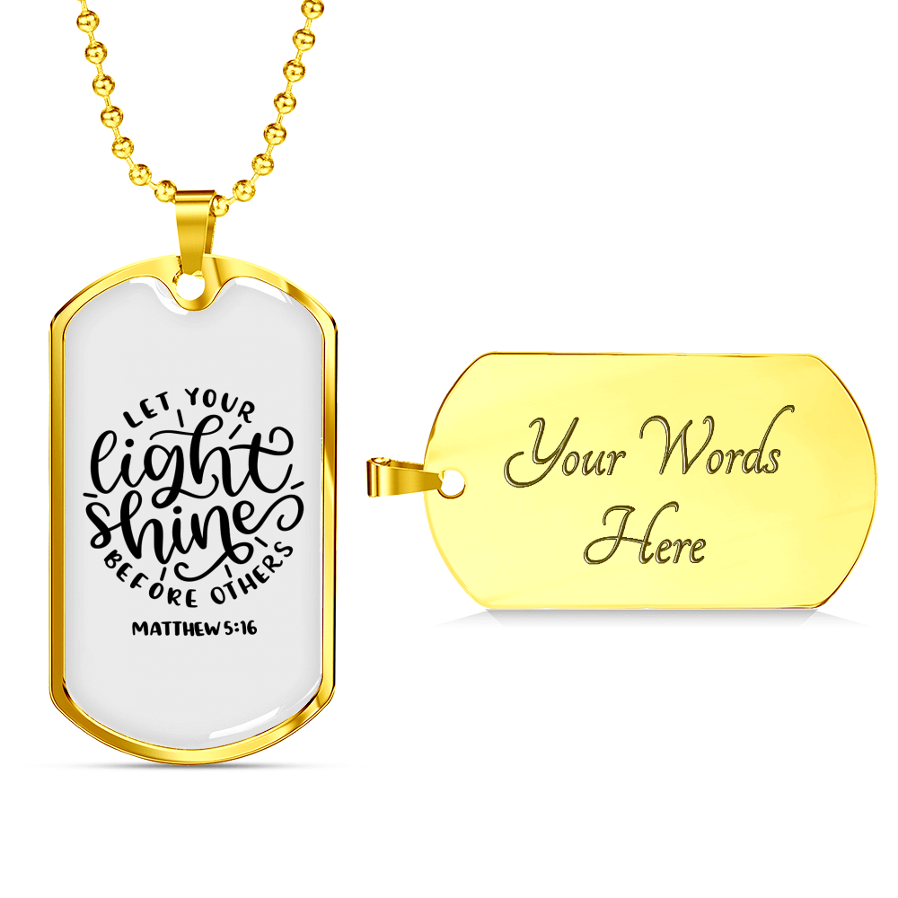 Light Shine Christian Necklace Stainless Steel or 18k Gold Dog Tag 24" Chain-Express Your Love Gifts