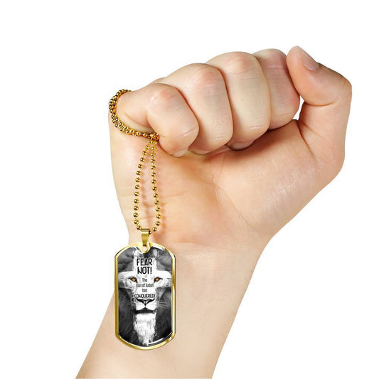 Lion Of Judah Revelation 5:5 Necklace Stainless Steel or 18k Gold Dog Tag 24" Chain - Express Your Love Gifts