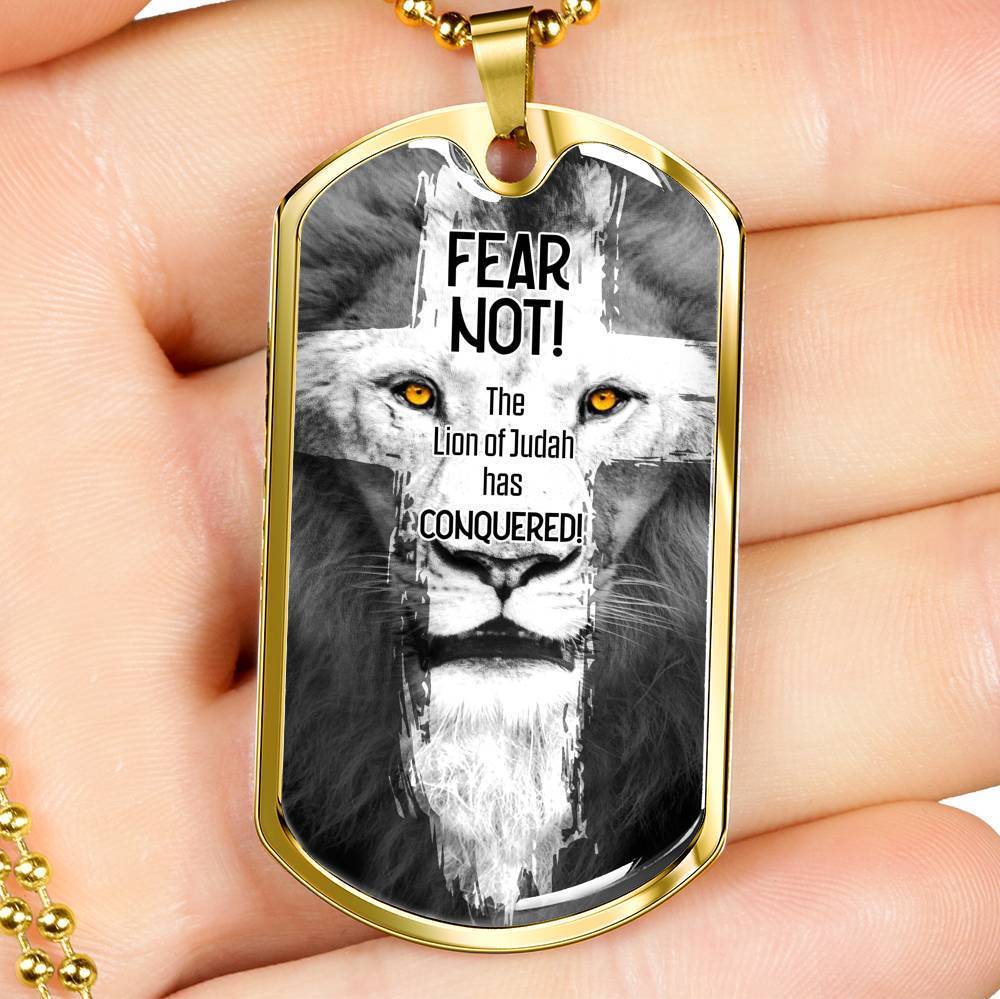 Lion Of Judah Revelation 5:5 Necklace Stainless Steel or 18k Gold Dog Tag 24" Chain - Express Your Love Gifts