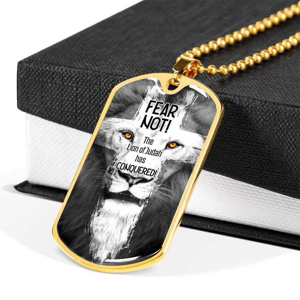 Lion Of Judah Revelation 5:5 Necklace Stainless Steel or 18k Gold Dog Tag 24" Chain - Express Your Love Gifts