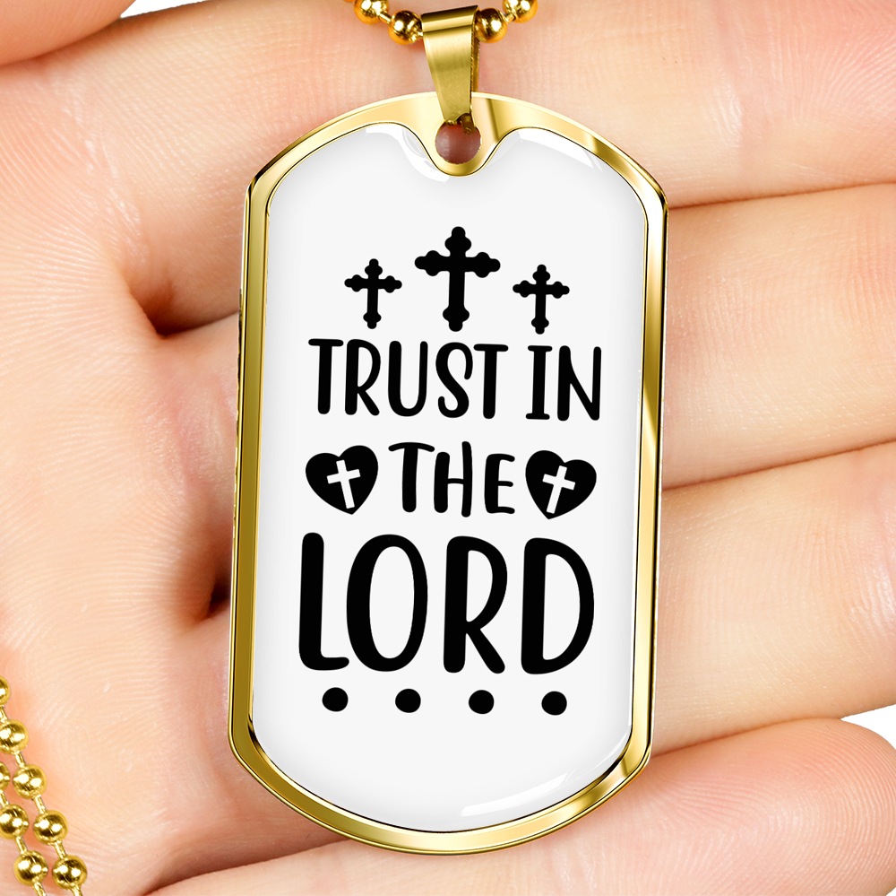 Lord And Trust Christian Necklace Stainless Steel or 18k Gold Dog Tag 24" Chain-Express Your Love Gifts