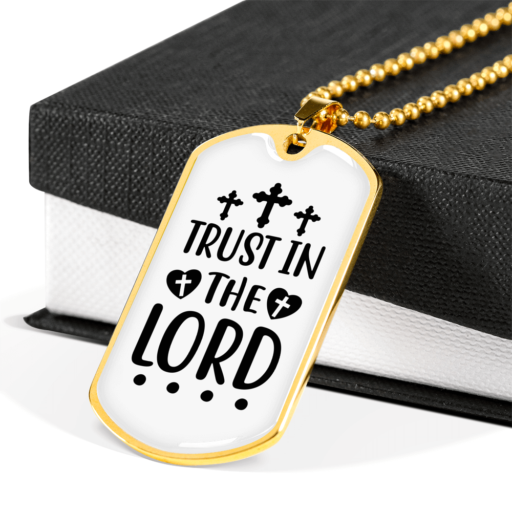 Lord And Trust Christian Necklace Stainless Steel or 18k Gold Dog Tag 24" Chain-Express Your Love Gifts