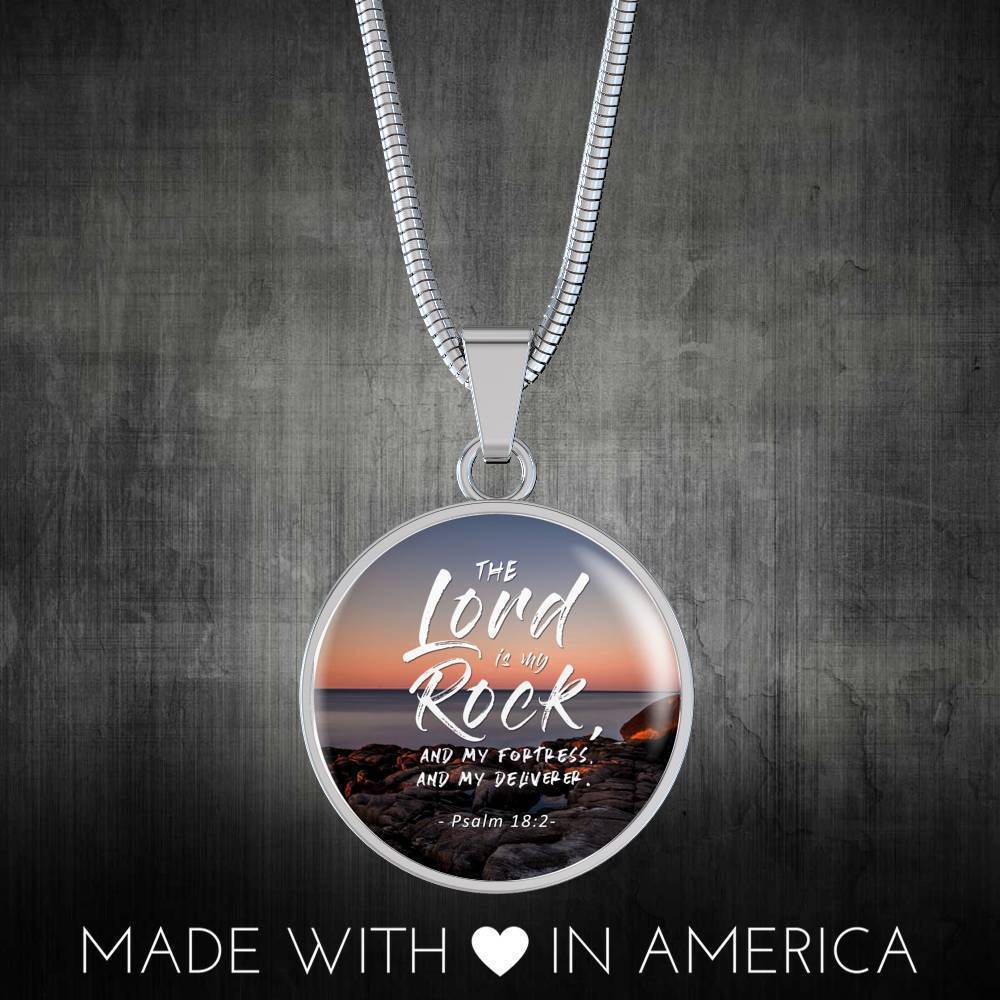 Lord Is My Rock Psalm Gift Circle Necklace Stainless Steel or 18k Gold 18-22"-Express Your Love Gifts