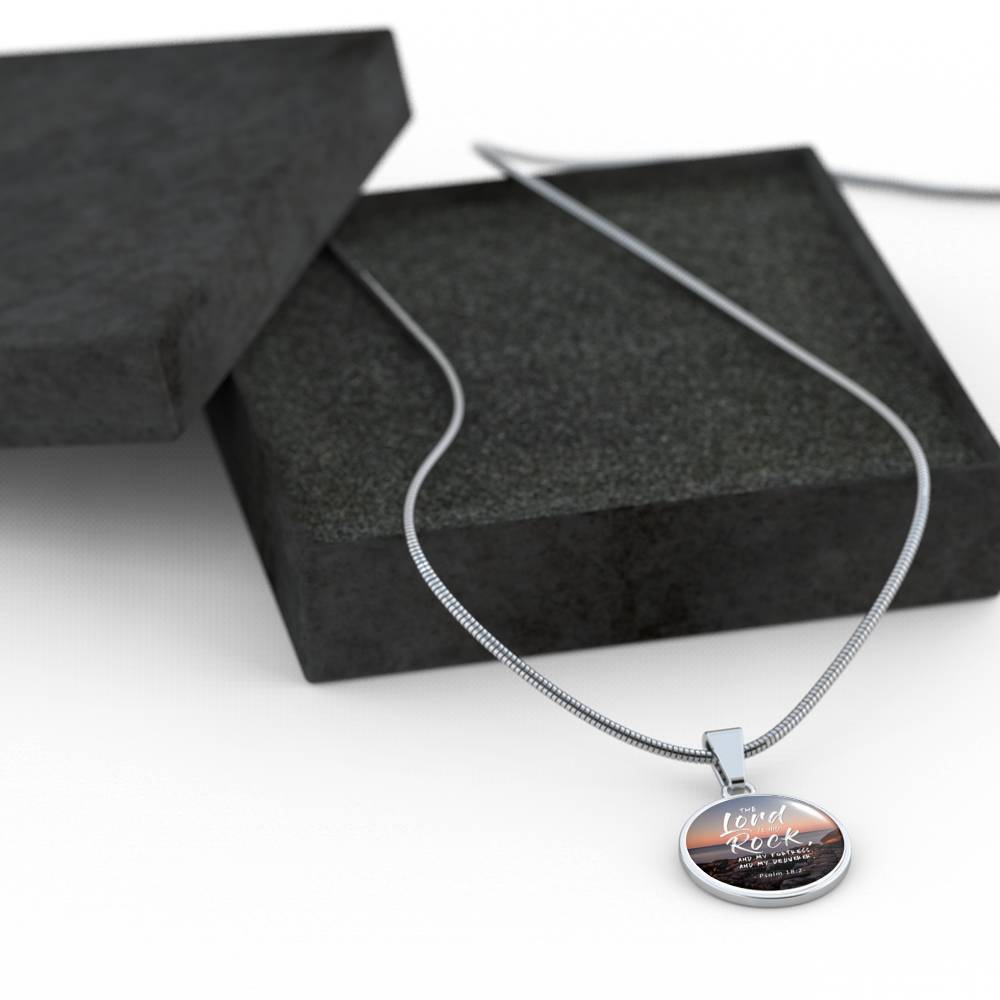 Lord Is My Rock Psalm Gift Circle Necklace Stainless Steel or 18k Gold 18-22"-Express Your Love Gifts