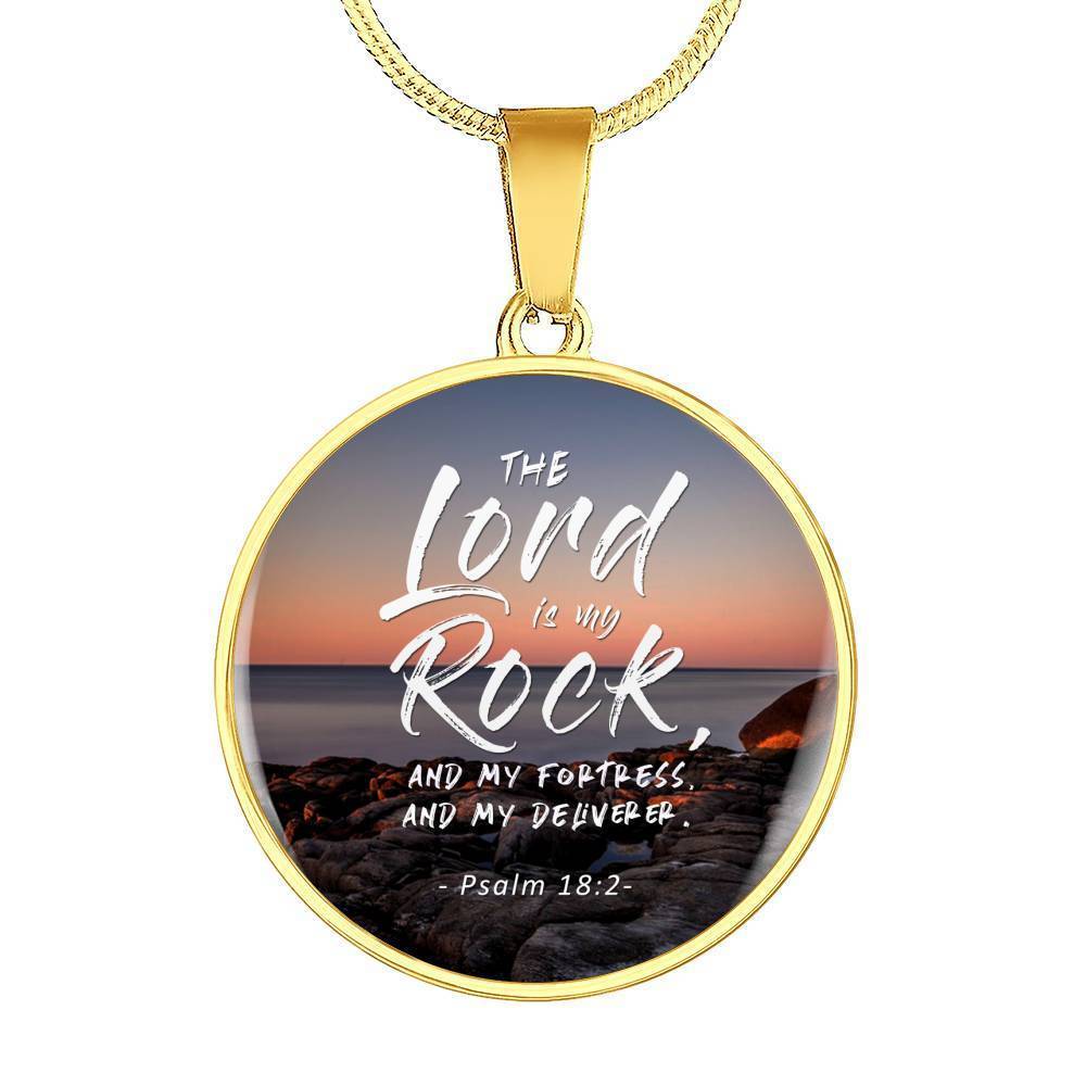 Lord Is My Rock Psalm Circle Necklace Stainless Steel or 18k Gold 18-22"