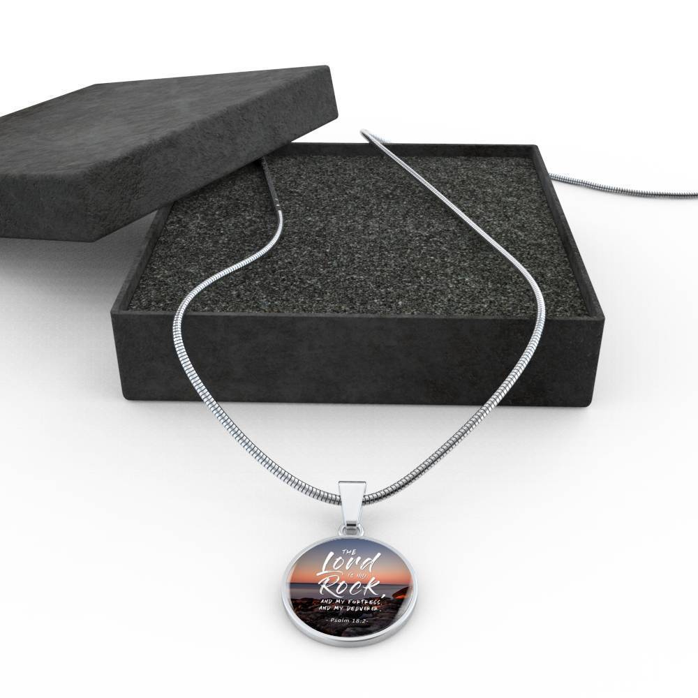 Lord Is My Rock Psalm Gift Circle Necklace Stainless Steel or 18k Gold 18-22"-Express Your Love Gifts