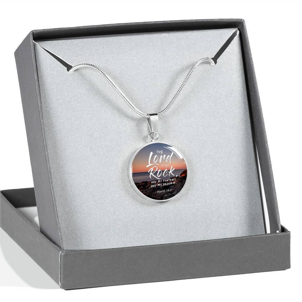 Lord Is My Rock Psalm Gift Circle Necklace Stainless Steel or 18k Gold 18-22"-Express Your Love Gifts