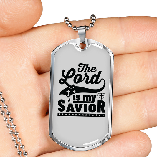 Lord Is My Savior Christian Necklace Stainless Steel or 18k Gold Dog Tag 24" Chain-Express Your Love Gifts