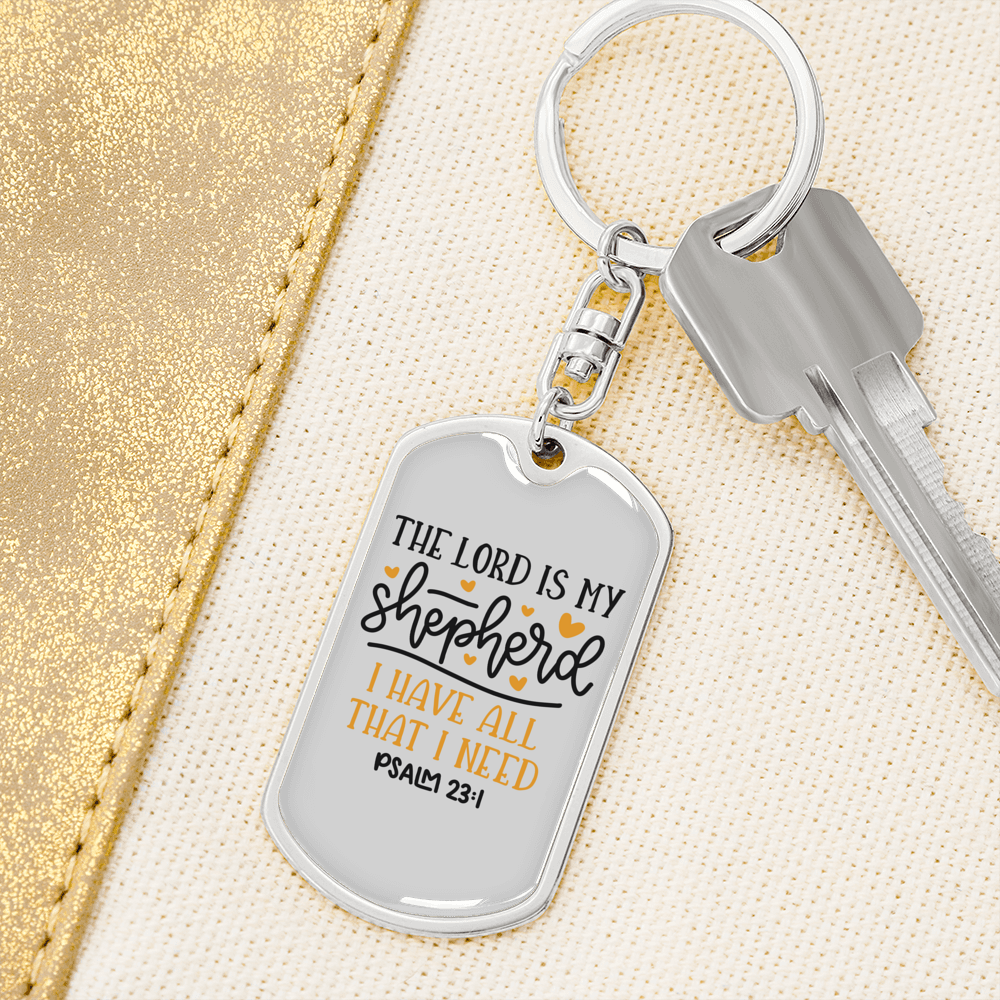 Lord Is My Shepherd Psalm 23:1 Keychain Stainless Steel or 18k Gold Dog Tag Keyring-Express Your Love Gifts