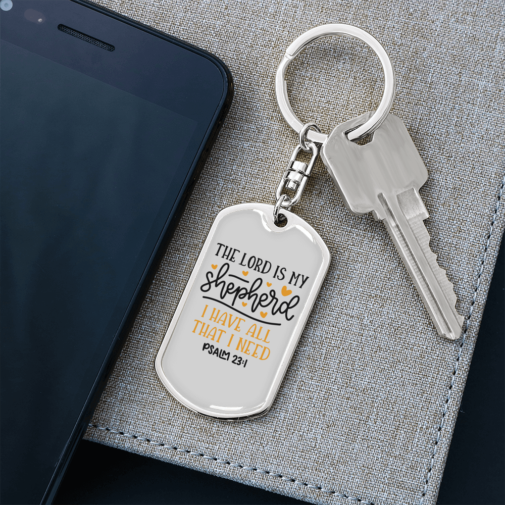 Lord Is My Shepherd Psalm 23:1 Keychain Stainless Steel or 18k Gold Dog Tag Keyring-Express Your Love Gifts