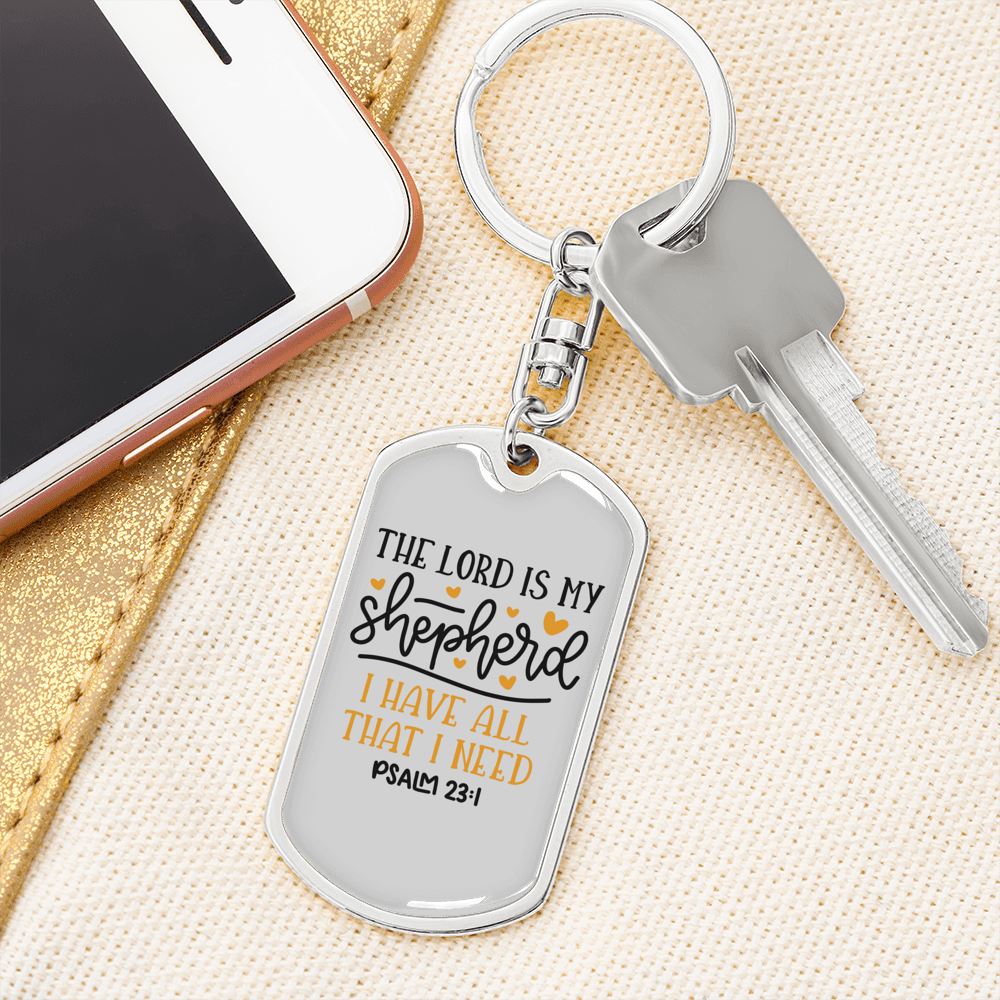 Lord Is My Shepherd Psalm 23:1 Keychain Stainless Steel or 18k Gold Dog Tag Keyring-Express Your Love Gifts