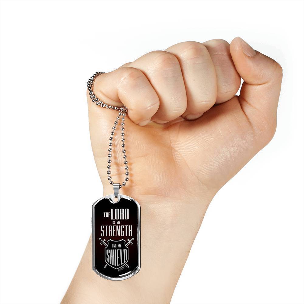 Lord Is My Strength Psalm 28:7 Stainless Steel or 18k Gold Dog Tag 24" Chain-Express Your Love Gifts