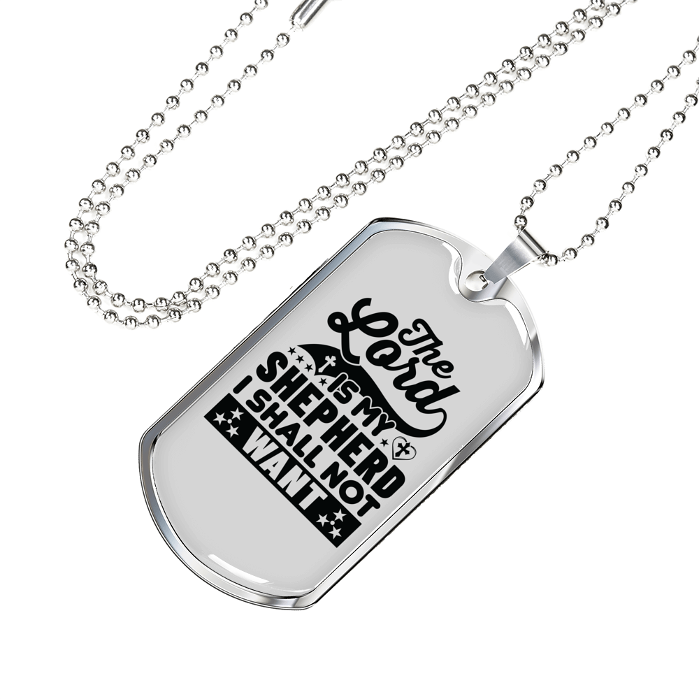 Lord My Shepherd Black Christian Necklace Stainless Steel or 18k Gold Dog Tag 24" Chain-Express Your Love Gifts