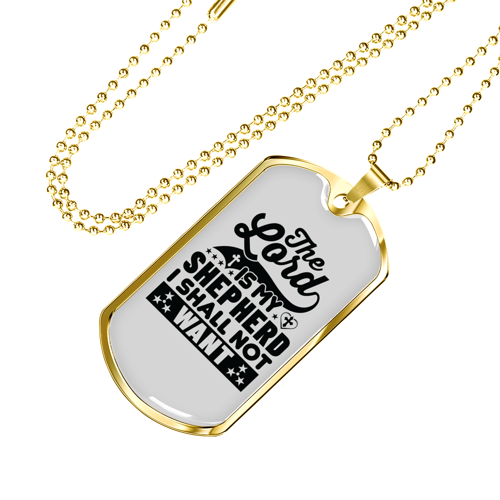 Lord My Shepherd Black Christian Necklace Stainless Steel or 18k Gold Dog Tag 24" Chain-Express Your Love Gifts