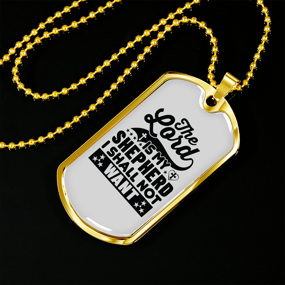 Lord My Shepherd Black Christian Necklace Stainless Steel or 18k Gold Dog Tag 24" Chain-Express Your Love Gifts