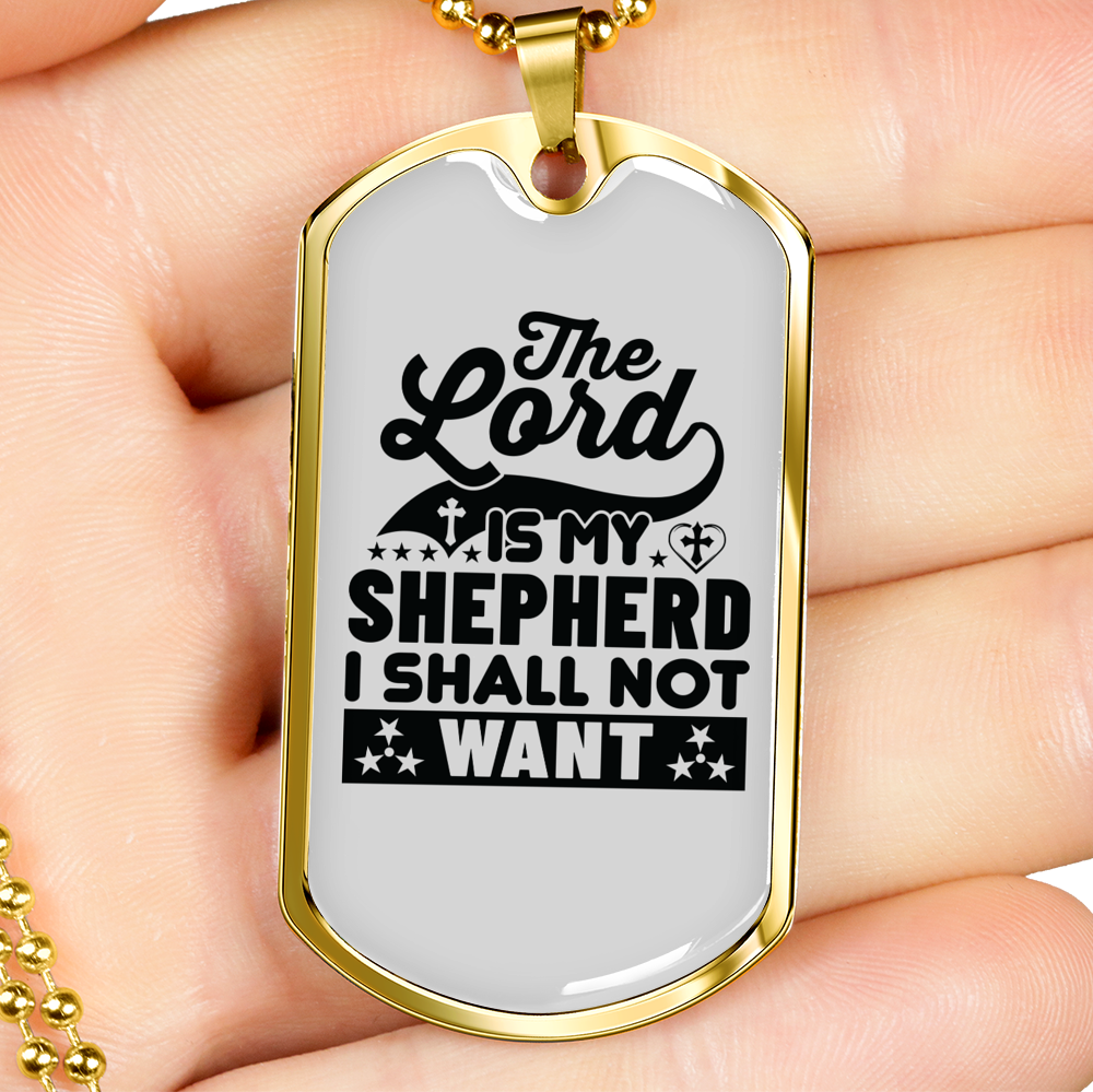 Lord My Shepherd Black Christian Necklace Stainless Steel or 18k Gold Dog Tag 24" Chain-Express Your Love Gifts