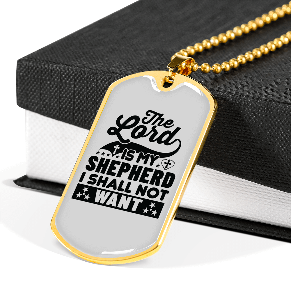 Lord My Shepherd Black Christian Necklace Stainless Steel or 18k Gold Dog Tag 24" Chain-Express Your Love Gifts