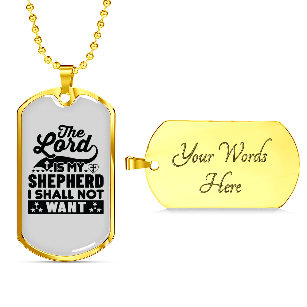 Lord My Shepherd Black Christian Necklace Stainless Steel or 18k Gold Dog Tag 24" Chain-Express Your Love Gifts