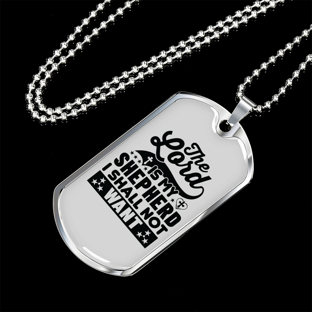 Lord My Shepherd Black Christian Necklace Stainless Steel or 18k Gold Dog Tag 24" Chain-Express Your Love Gifts
