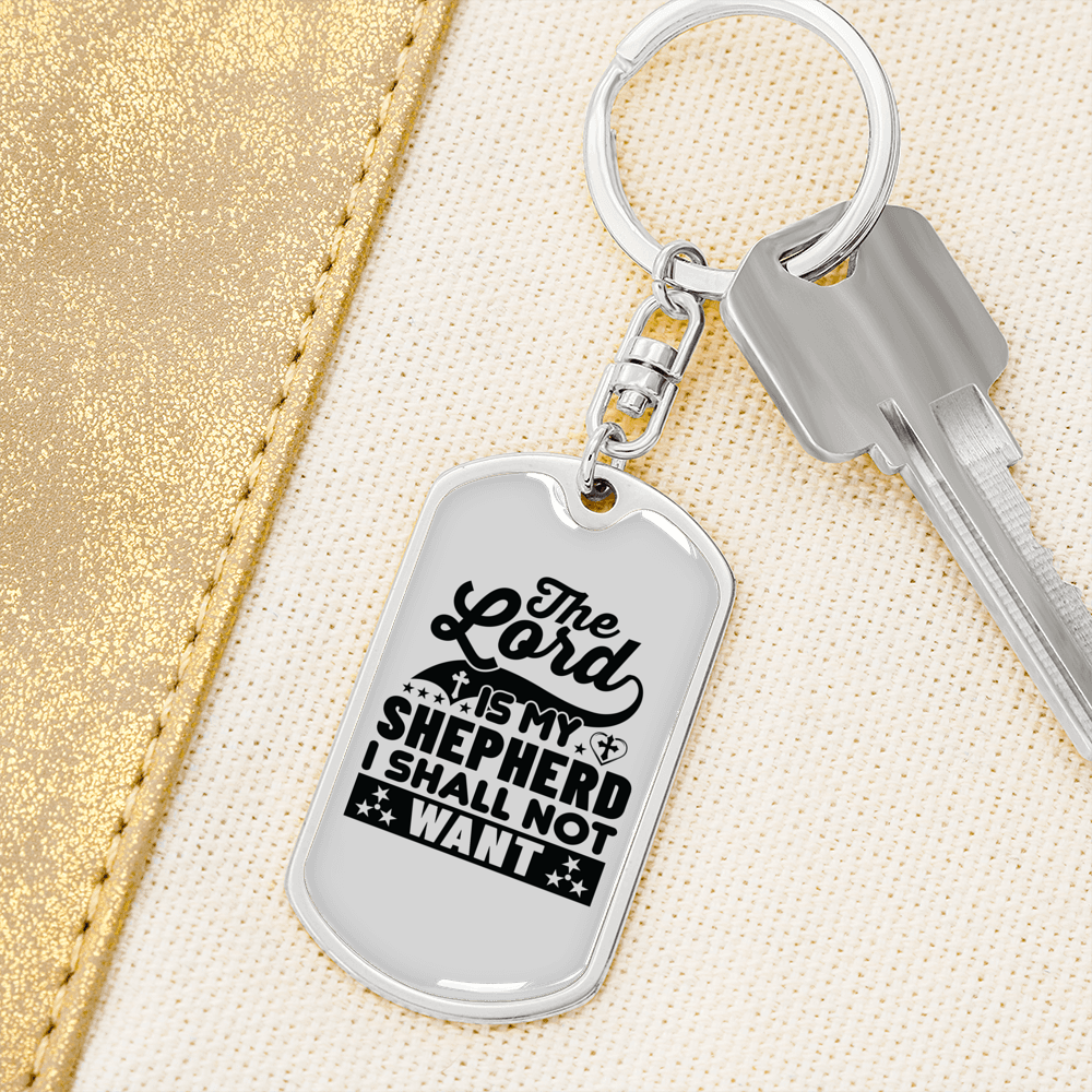 Lord My Shepherd Black Keychain Stainless Steel or 18k Gold Dog Tag Keyring-Express Your Love Gifts
