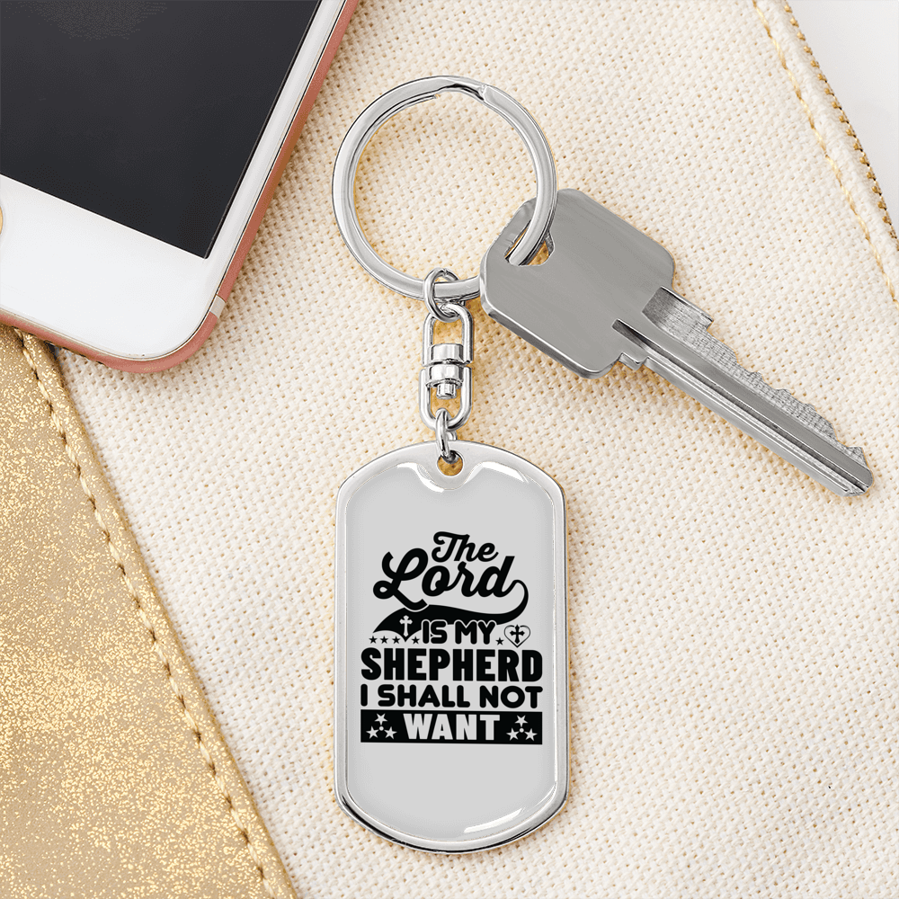Lord My Shepherd Black Keychain Stainless Steel or 18k Gold Dog Tag Keyring-Express Your Love Gifts