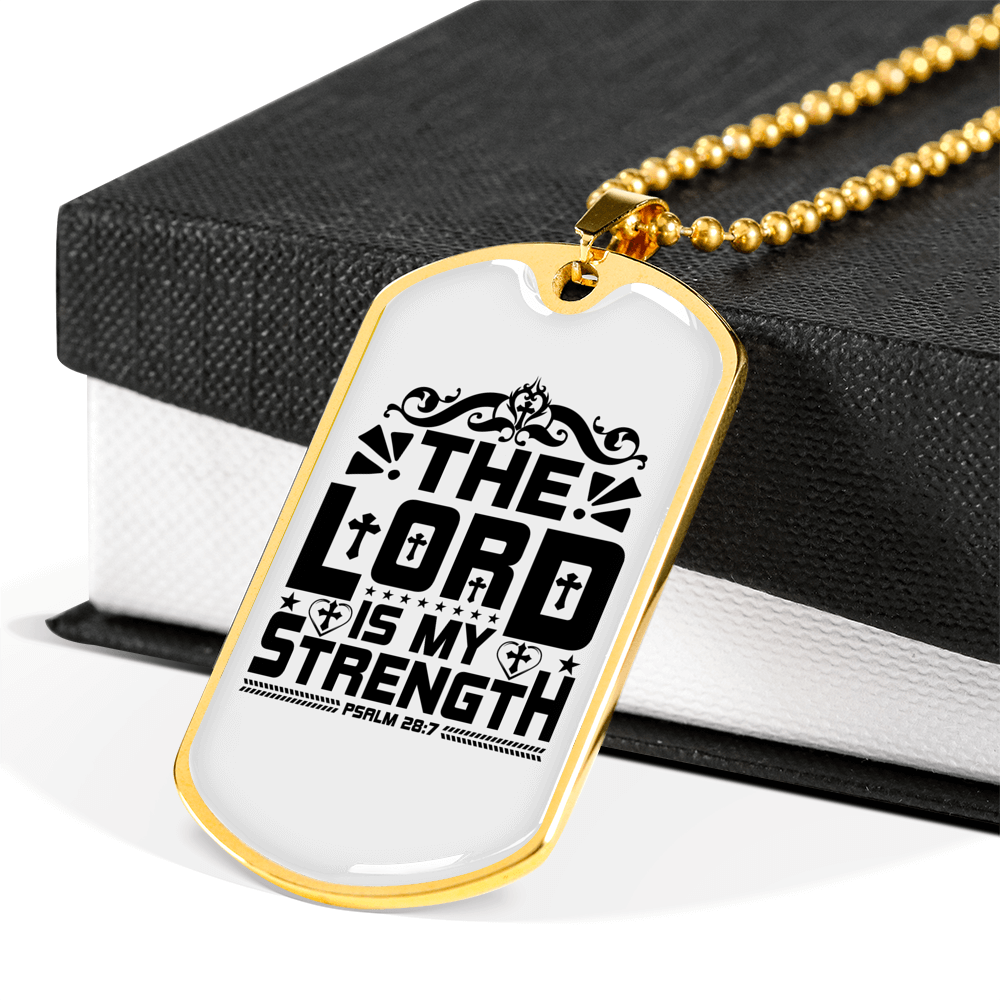 Lord My Strength Black Christian Necklace Stainless Steel or 18k Gold Dog Tag 24" Chain-Express Your Love Gifts