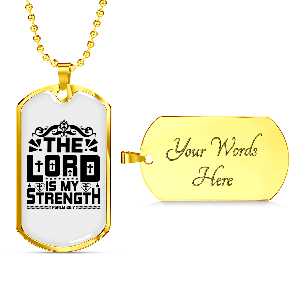 Lord My Strength Black Christian Necklace Stainless Steel or 18k Gold Dog Tag 24" Chain-Express Your Love Gifts
