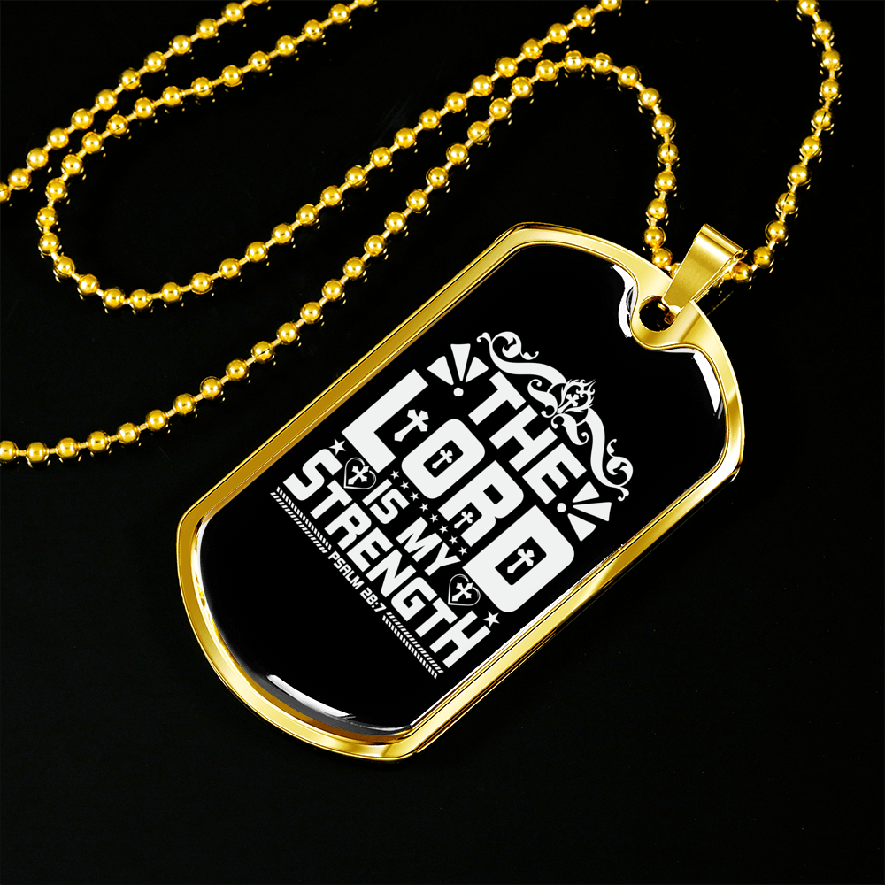 Lord My Strength White Christian Necklace Stainless Steel or 18k Gold Dog Tag 24" Chain-Express Your Love Gifts