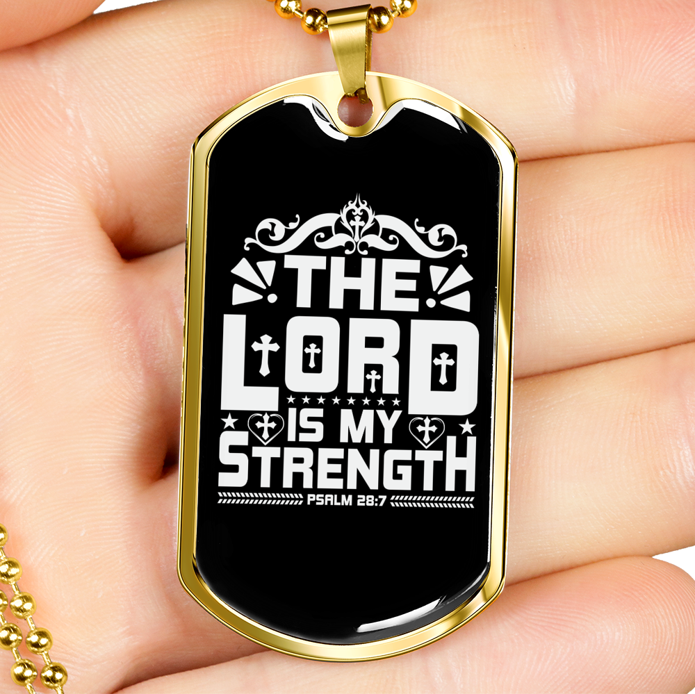 Lord My Strength White Christian Necklace Stainless Steel or 18k Gold Dog Tag 24" Chain-Express Your Love Gifts