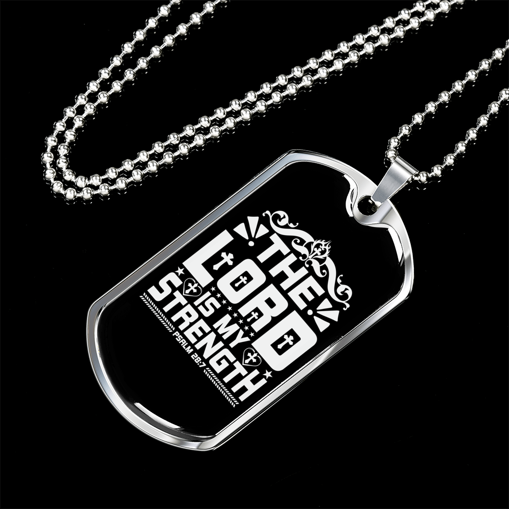 Lord My Strength White Christian Necklace Stainless Steel or 18k Gold Dog Tag 24" Chain-Express Your Love Gifts