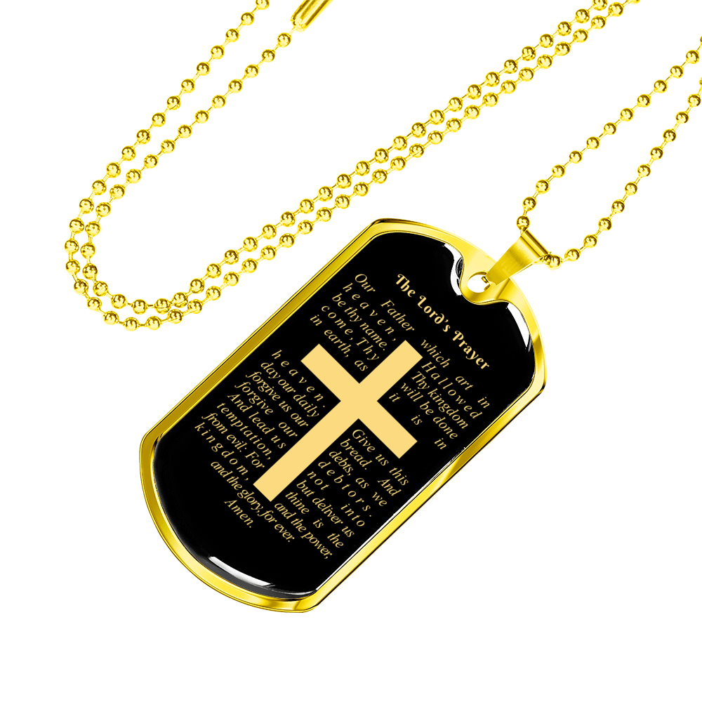 Lord's Prayer Necklace Stainless Steel or 18k Gold Dog Tag 24" Chain-Express Your Love Gifts