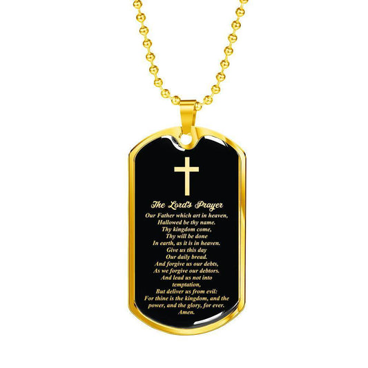 Lord's Prayer Our Father Necklace Stainless Steel or 18k Gold Dog Tag W 24"-Express Your Love Gifts