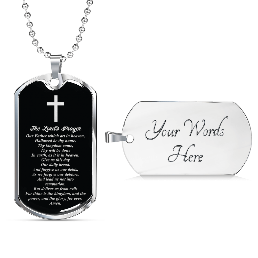Lord's Prayer Our Father Necklace Stainless Steel or 18k Gold Dog Tag W 24"-Express Your Love Gifts