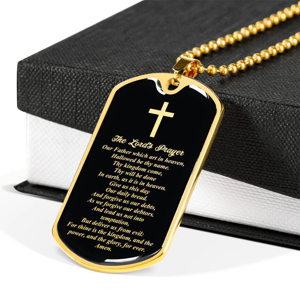 Lord's Prayer Our Father Necklace Stainless Steel or 18k Gold Dog Tag W 24"-Express Your Love Gifts