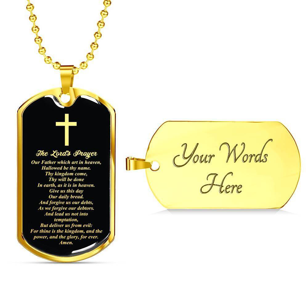 Lord's Prayer Our Father Necklace Stainless Steel or 18k Gold Dog Tag W 24"-Express Your Love Gifts