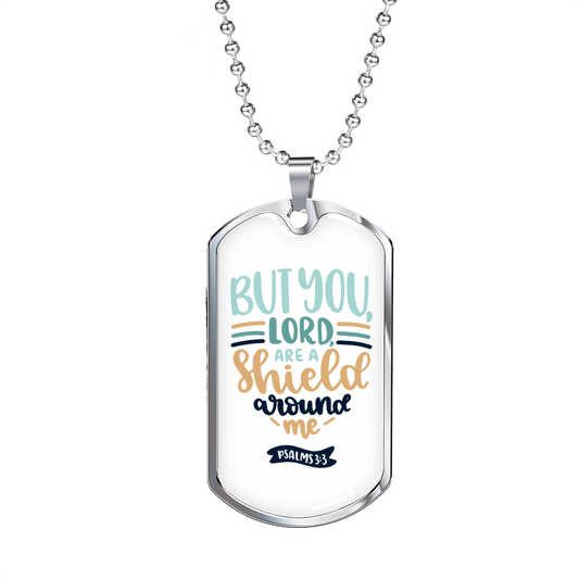 Lord Shield Around Christian Necklace Stainless Steel or 18k Gold Dog Tag 24" Chain-Express Your Love Gifts