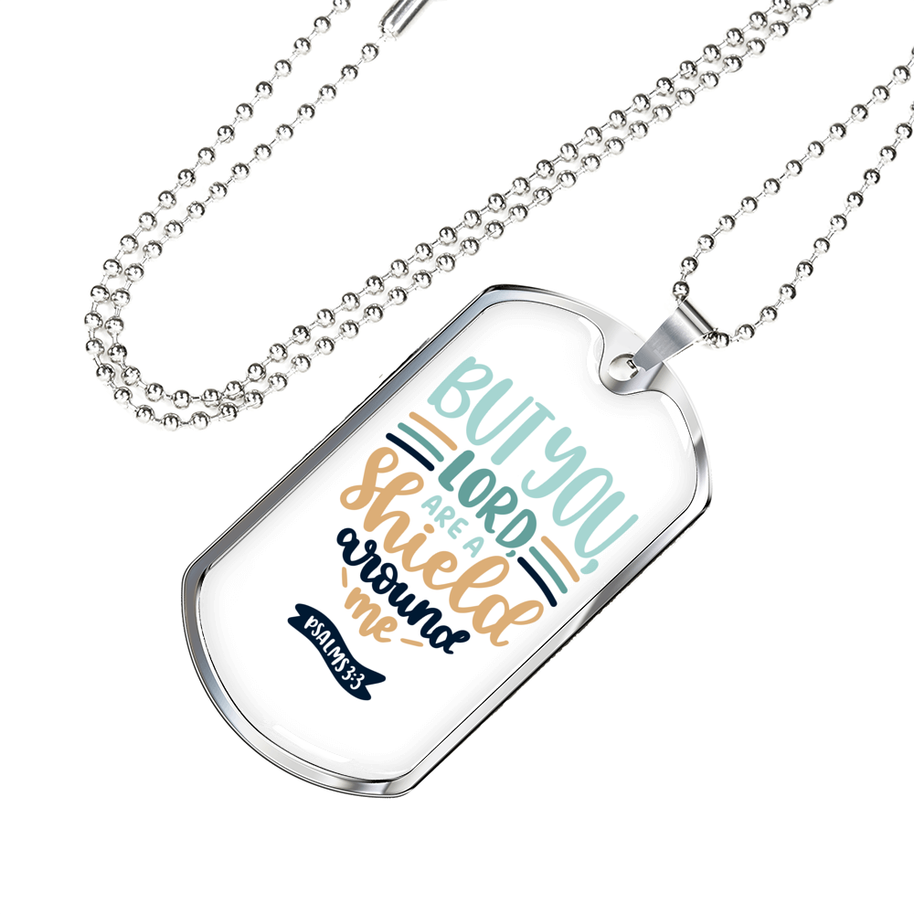 Lord Shield Around Christian Necklace Stainless Steel or 18k Gold Dog Tag 24" Chain-Express Your Love Gifts
